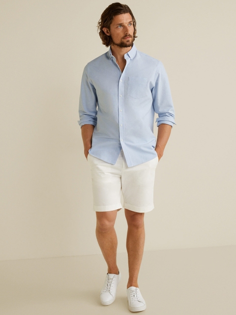 

MANGO MAN Blue Regular Fit Solid Casual Shirt