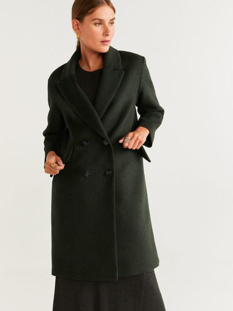 

MANGO Women Green Solid Overcoat