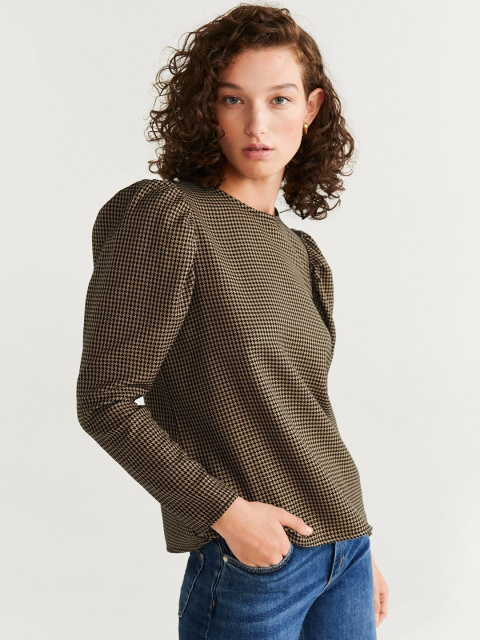 

MANGO Women Black & Beige Self Design Top