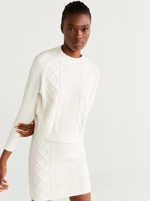 

MANGO Women Off-White Self Design Sweater