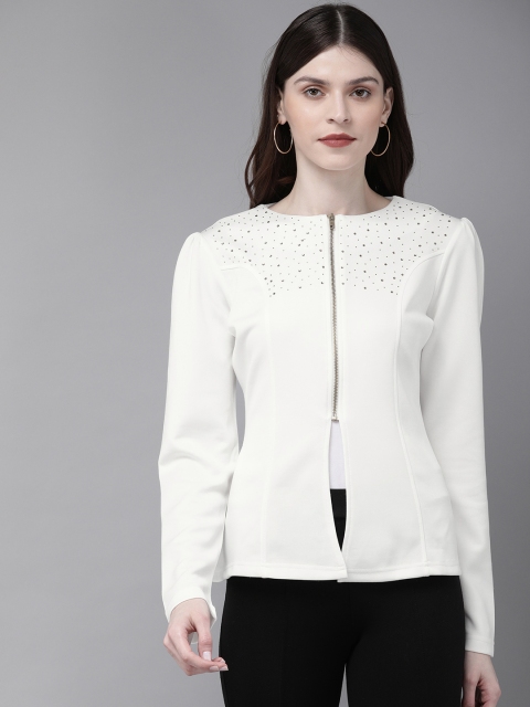

SASSAFRAS Women White Solid Tailored Jacket, Off white