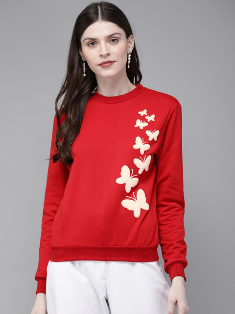 

SASSAFRAS Women Red Printed Sweatshirt