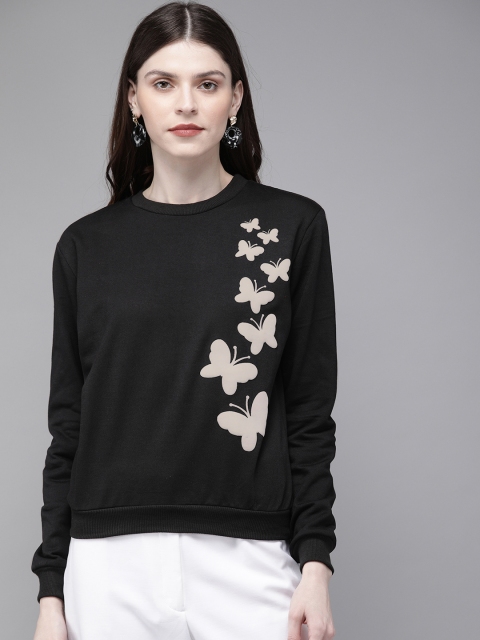 

SASSAFRAS Women Black Printed Sweatshirt