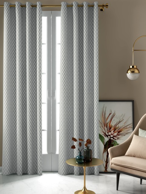 

Aura Grey & White Geometric Single Door Curtain