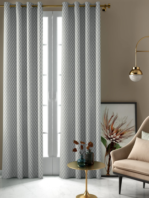 

Aura Grey & White Geometric Single Long Door Curtain