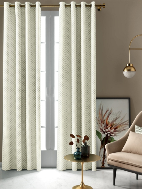 

Aura Off-White & Green Single Long Door Jacquard Patterned Curtain