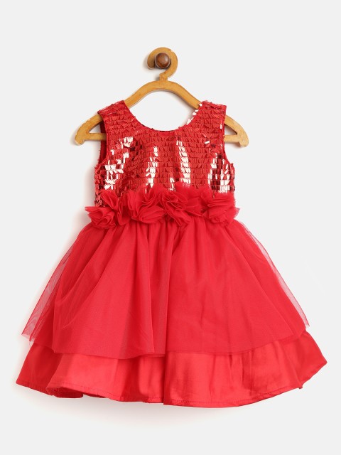 

pspeaches Girls Red Net Embellished Fit & Flare Dress