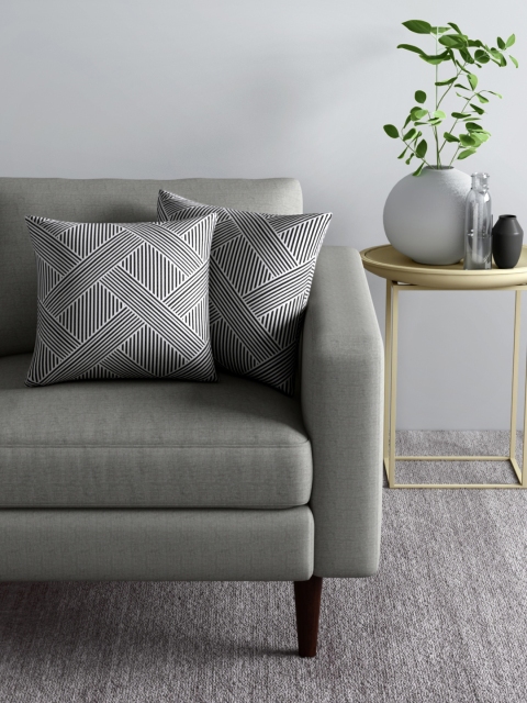 

Aura Set of 2 Geometric Square Cushion Covers, Black