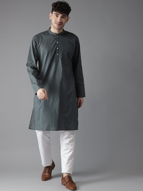 

Hubberholme Men Charcoal Grey Solid Straight Kurta