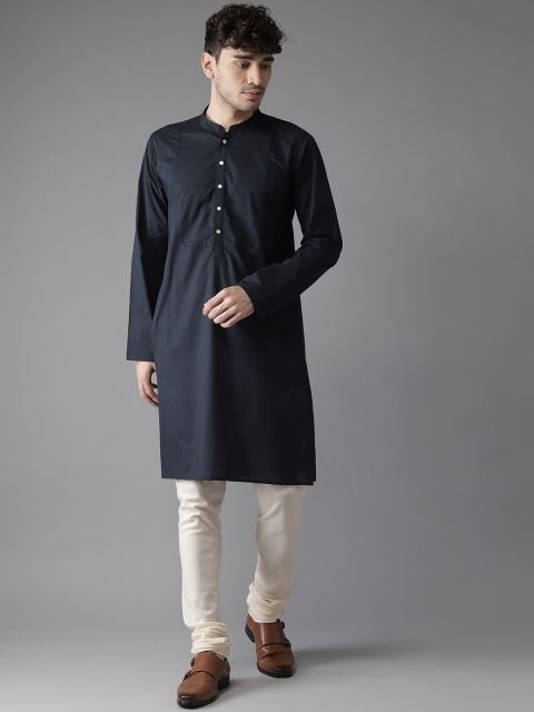 

Hubberholme Men Navy Blue Solid Straight Kurta