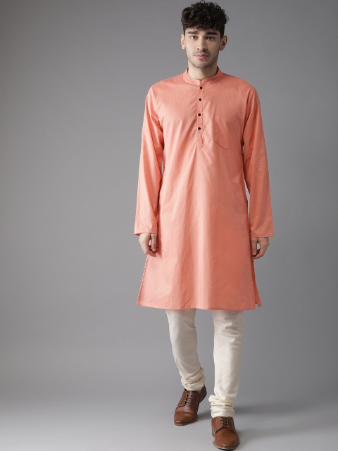 

Hubberholme Men Peach-Coloured Solid Straight Kurta