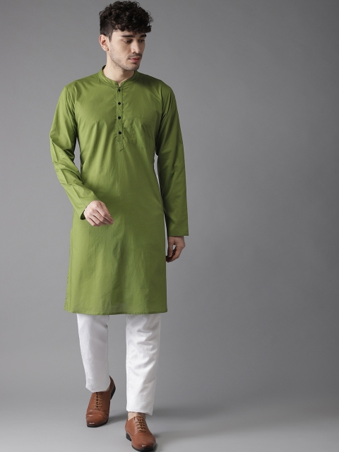 

Hubberholme Men Green Solid Straight Kurta