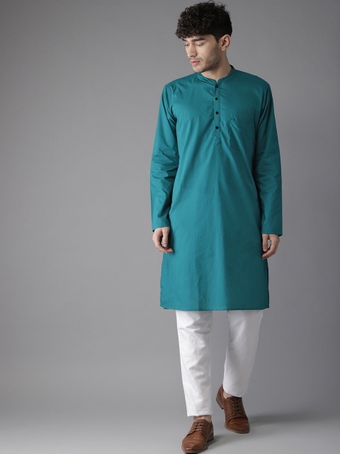 

Hubberholme Men Teal Blue Solid Straight Kurta