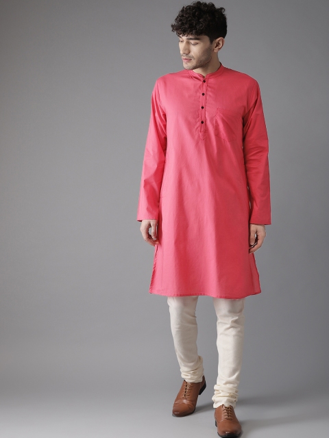 

Hubberholme Men Coral Pink Solid Straight Kurta
