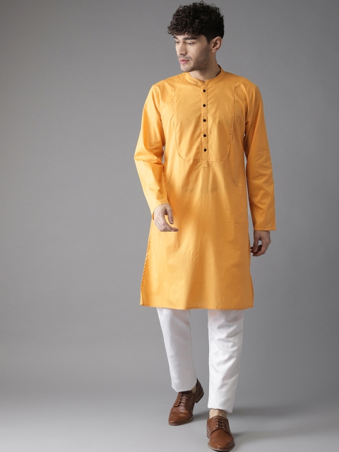 

Hubberholme Men Mustard Yellow Solid Straight Kurta