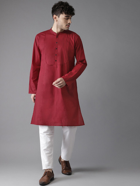 

Hubberholme Men Maroon Solid Straight Kurta