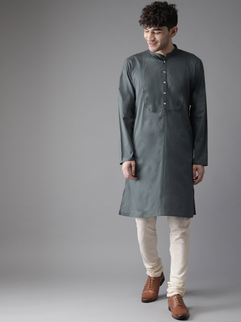 

Hubberholme Men Charcoal Grey Solid Straight Kurta