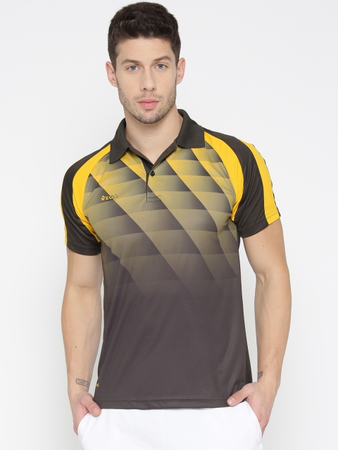 

VEGA Men Charcoal Grey & Yellow Printed Polo Collar Cricket T-shirt