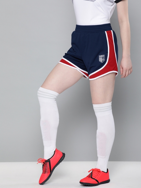 Women Navy Blue Solid Regular Fit Football Shorts