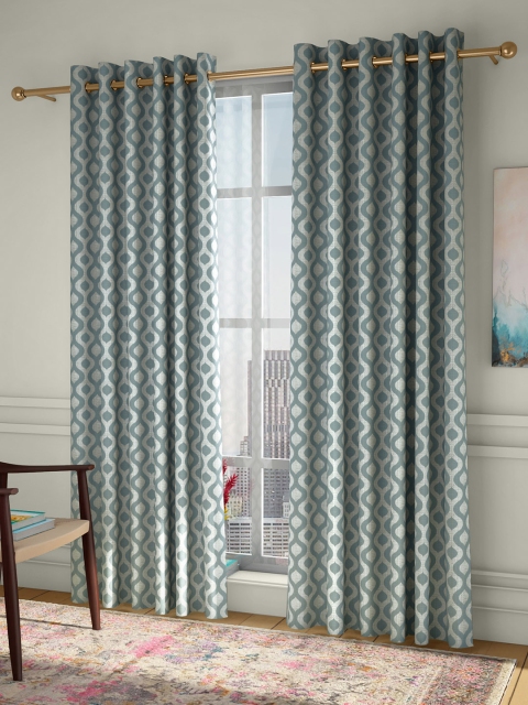 

CURTAIN LABEL Green & Grey Set of 2 Long Door Curtains