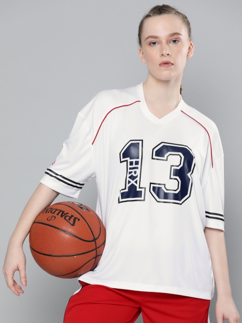 

HRX by Hrithik Roshan Women White Printed Rapid Dry Regular Fit Basketball T-shirt