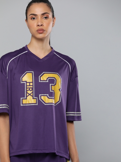 

HRX by Hrithik Roshan Women Purple Printed V-Neck Basketball T-shirt
