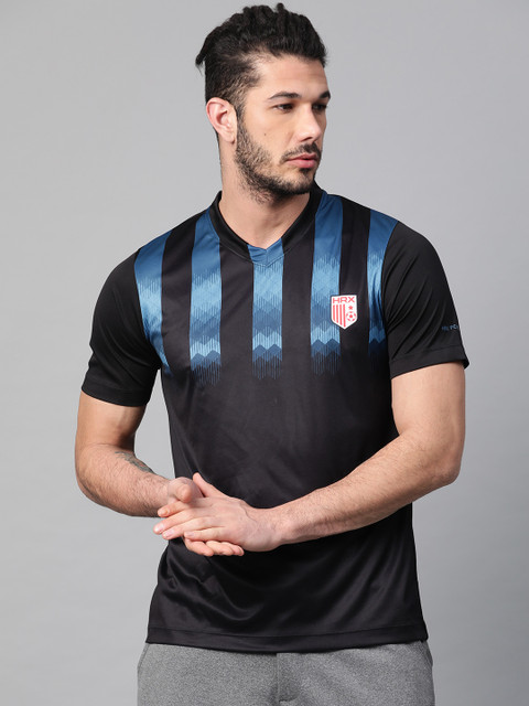 

HRX by Hrithik Roshan Men Black & Blue Printed Regular Fit Football Tshirt