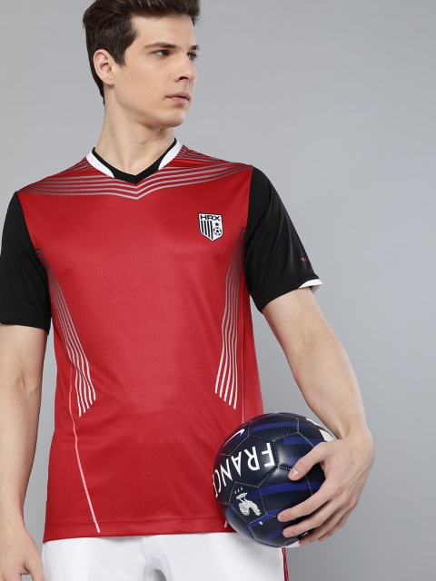 

HRX by Hrithik Roshan Men Red Printed Rapid Dry Antimicrobial V-Neck T-shirt