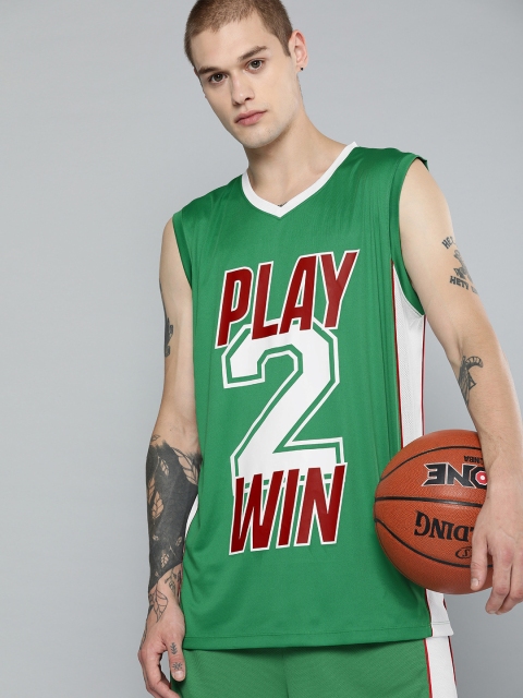 

HRX by Hrithik Roshan Men Green Printed V-Neck Basketball T-shirt