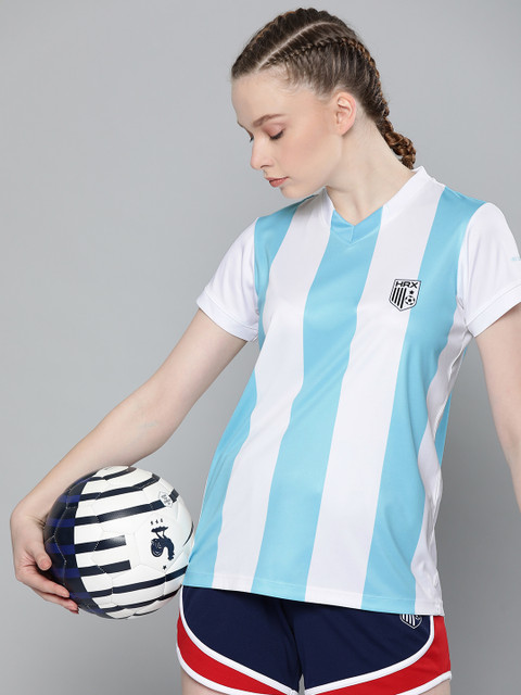 

HRX by Hrithik Roshan Women White & Blue Regular Fit Football T-shirt