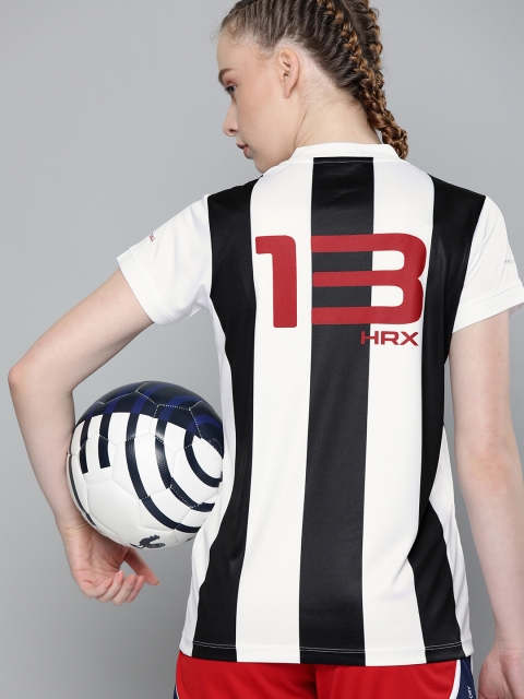 

HRX by Hrithik Roshan Women White & Black Regular Fit Football T-shirt