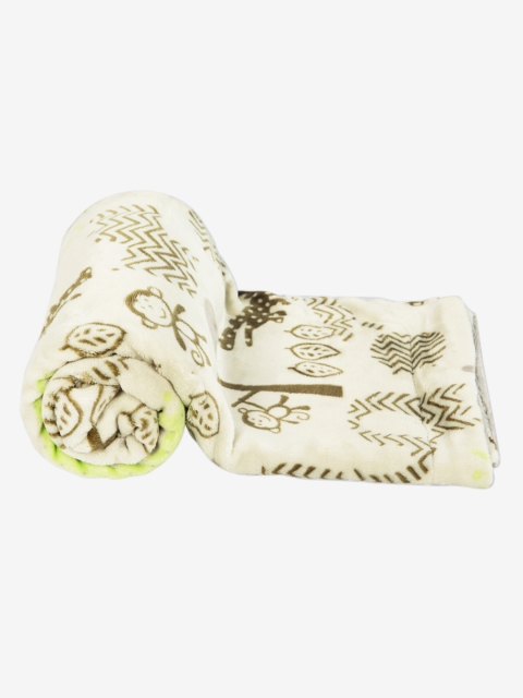 

MeeMee Cream-Coloured & Brown Cartoon Characters Mild Winter 300 GSM Double Bed Blanket