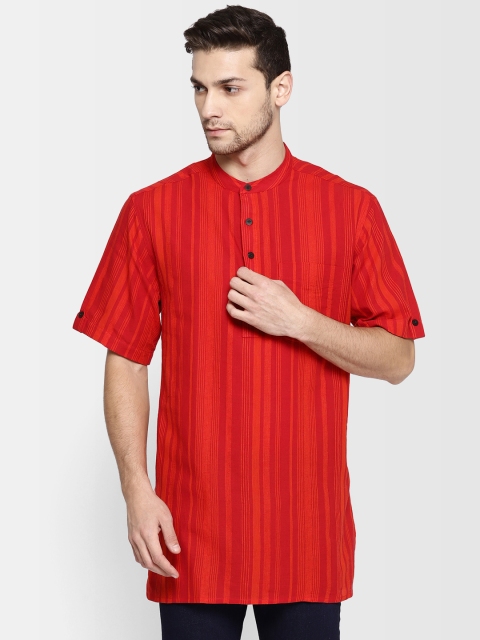 

Fabindia Men Red & Orange Striped Straight Kurta