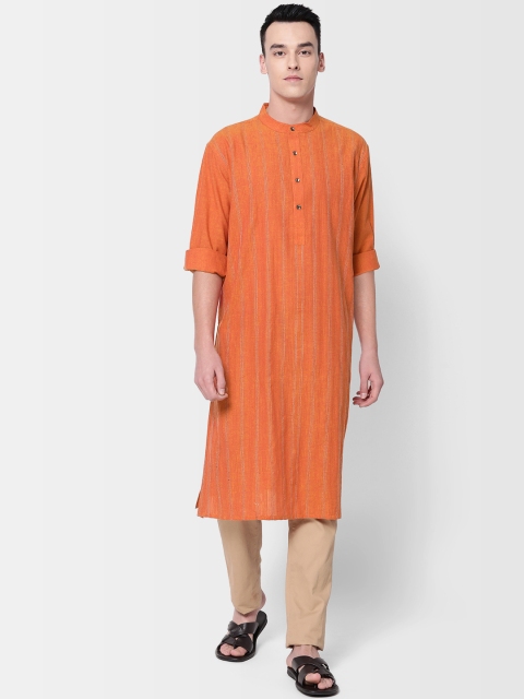 

Fabindia Men Orange Striped Straight Kurta