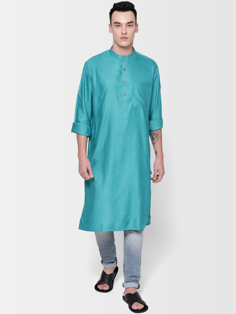 

Fabindia Men Blue Slim Fit Solid Straight Kurta