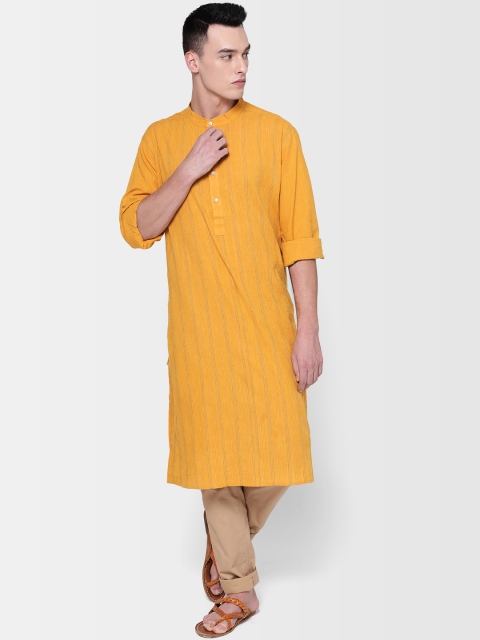 

Fabindia Men Mustard Yellow Comfort Fit Striped Straight Kurta