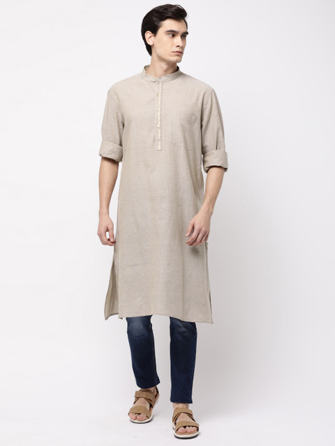 

Fabindia Men Beige Solid Straight Kurta