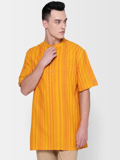 

Fabindia Men Mustard Yellow Striped Straight Kurta