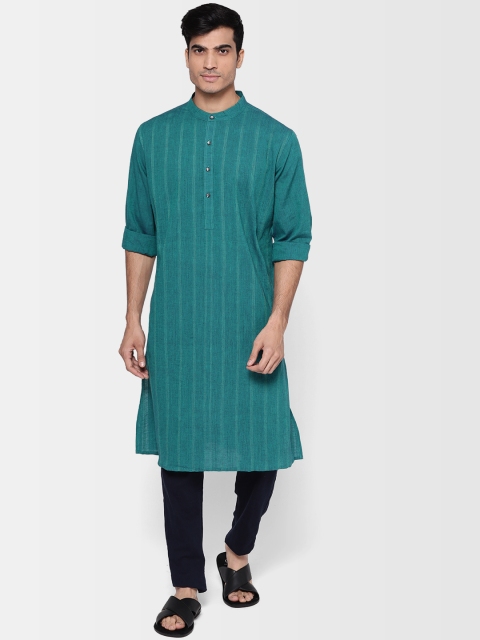 

Fabindia Men Teal Blue Striped Straight Kurta
