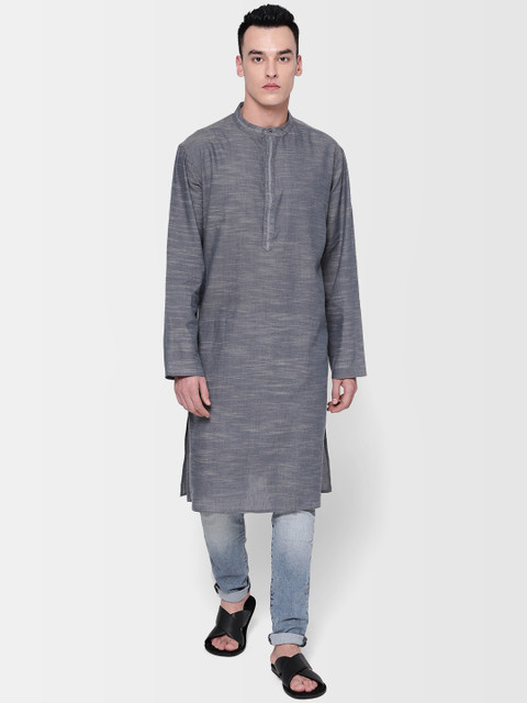

Fabindia Men Grey Melange Comfort Fit Solid Straight Kurta