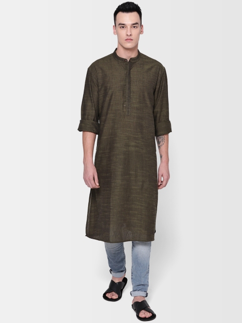 

Fabindia Men Olive Green Woven Design Comfort Fit Straight Kurta