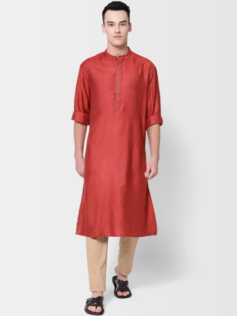 

Fabindia Men Red Comfort Fit Solid Straight Kurta