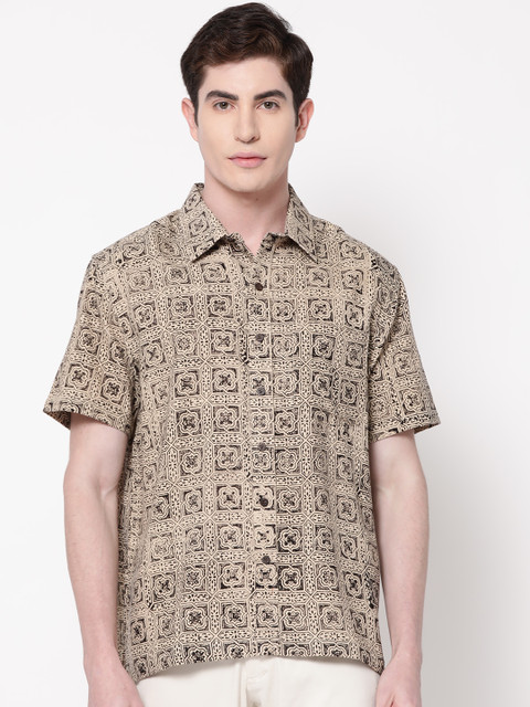 

Fabindia Men Beige & Black Handblock Print Casual Shirt