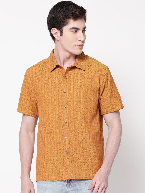 

Fabindia Men Mustard Yellow & Orange Regular Fit Self Design Casual Shirt