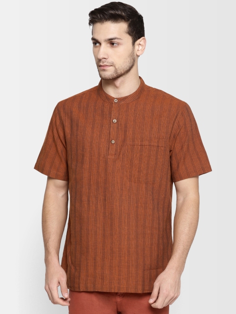 

Fabindia Men Rust Orange Striped Straight Kurta