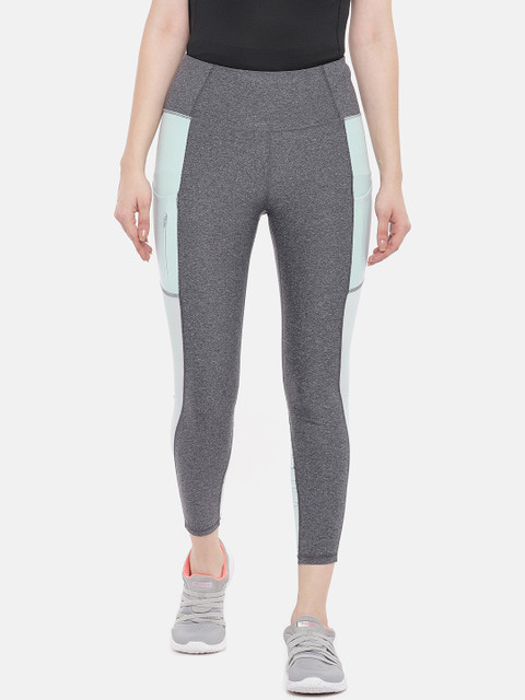 

ARX Active Women Grey Melange & Sea Green Colourblocked X-Dri Moisture Wicking Tights