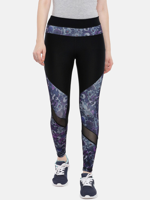 

ARX Active Women Black & Blue Colourblocked X-Dri Moisture Wicking Tights