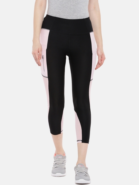 

ARX Active Women Black & Dust Pink Colourblocked X-Dri Moisture Wicking Tights