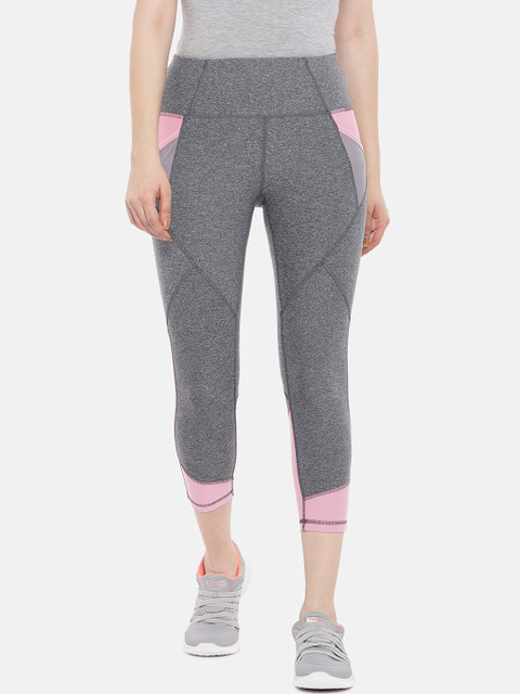 

ARX Active Women Grey Melange & Sea Green Colourblocked X-Dri Moisture Wicking Tights