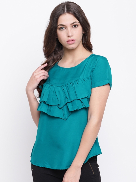 

Ginni Arora Label Women Green Solid Ruffle Top